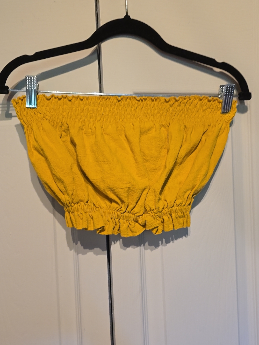 Womens Yellow Smocked Elasticband Top